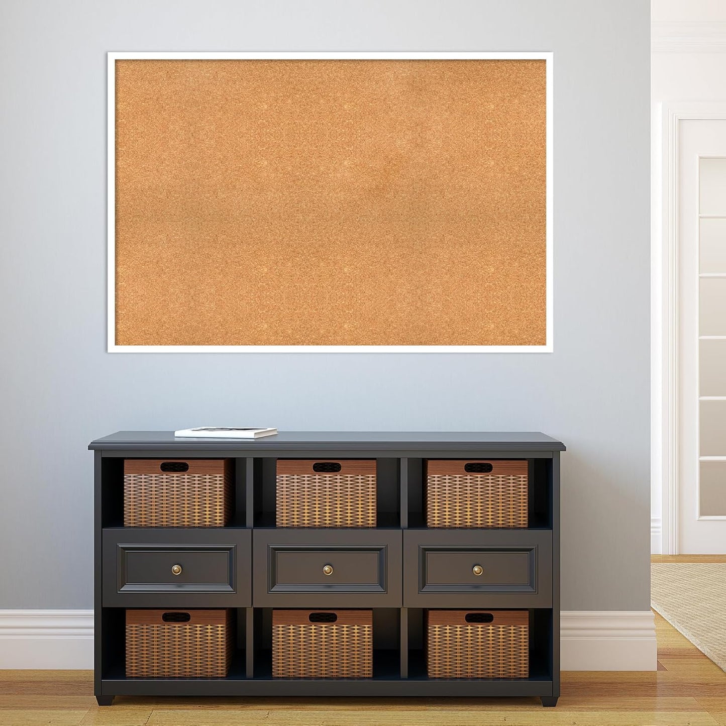 Amanti Art Natural Cork Board for Wall, 33x49 Vision Board with White Frame, Oversize Corkboard Office Decor for Home Organization, Modern Corkboard Pinboard to Display Items for Home Organization in