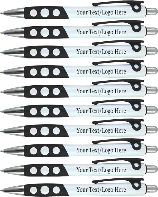 SyPen Personalized Ballpoint Pens With Custom Logo/Text-350 Pack Bulk-for Businesses, Parties, & Events, Custom Printed, White Barrel with Matching Colored Clip and Grip, Click Pens, Black Ink, Black