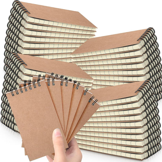 Tenceur 54 Pcs Mini Spiral Notebook 3" x 5" Top Bound Small Spiral Notepads Pocket Notebook Spiral Memo Pads 120 Pages Sketchbook College Ruled Journals for Kids Home Office School (Brown)