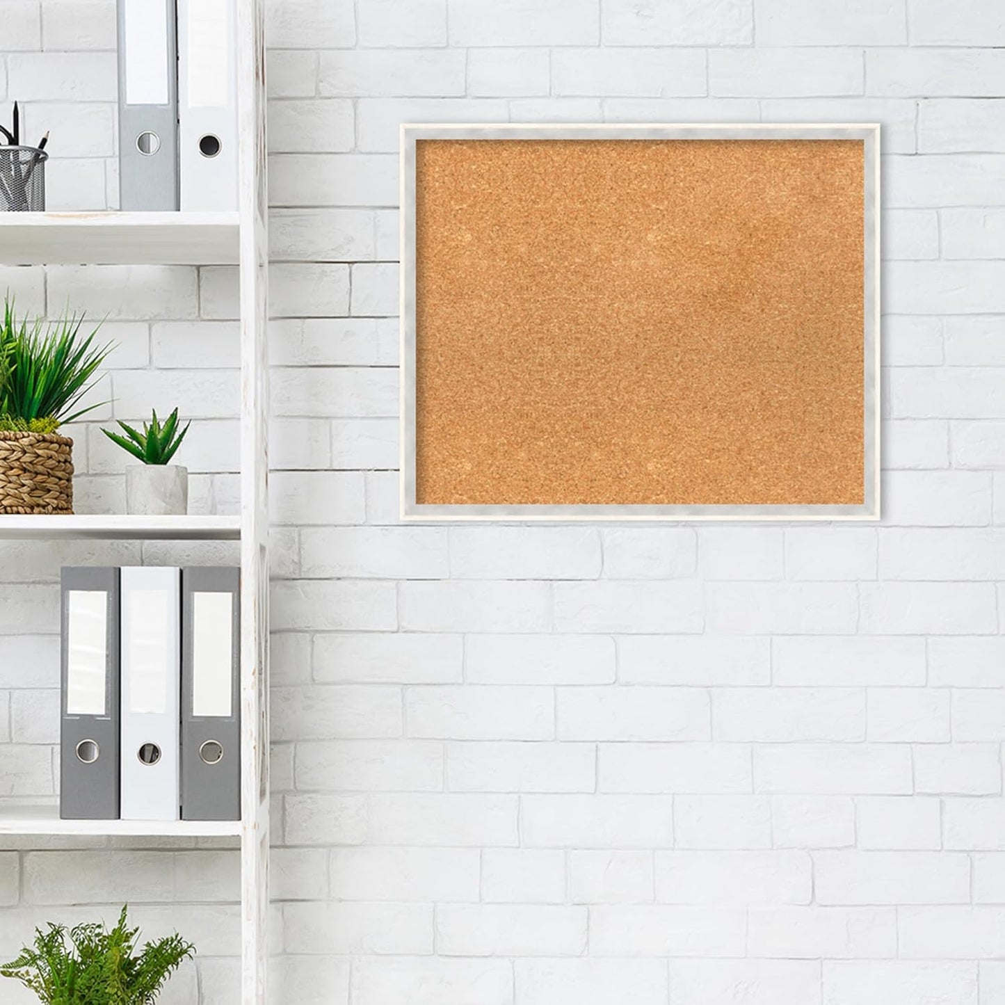 Amanti Art Natural Cork Board for Wall, 19x23 Vision Board with White Frame, Medium Corkboard Office Decor for Home Organization, Modern Corkboard Pinboard to Display Items for Home Organization in