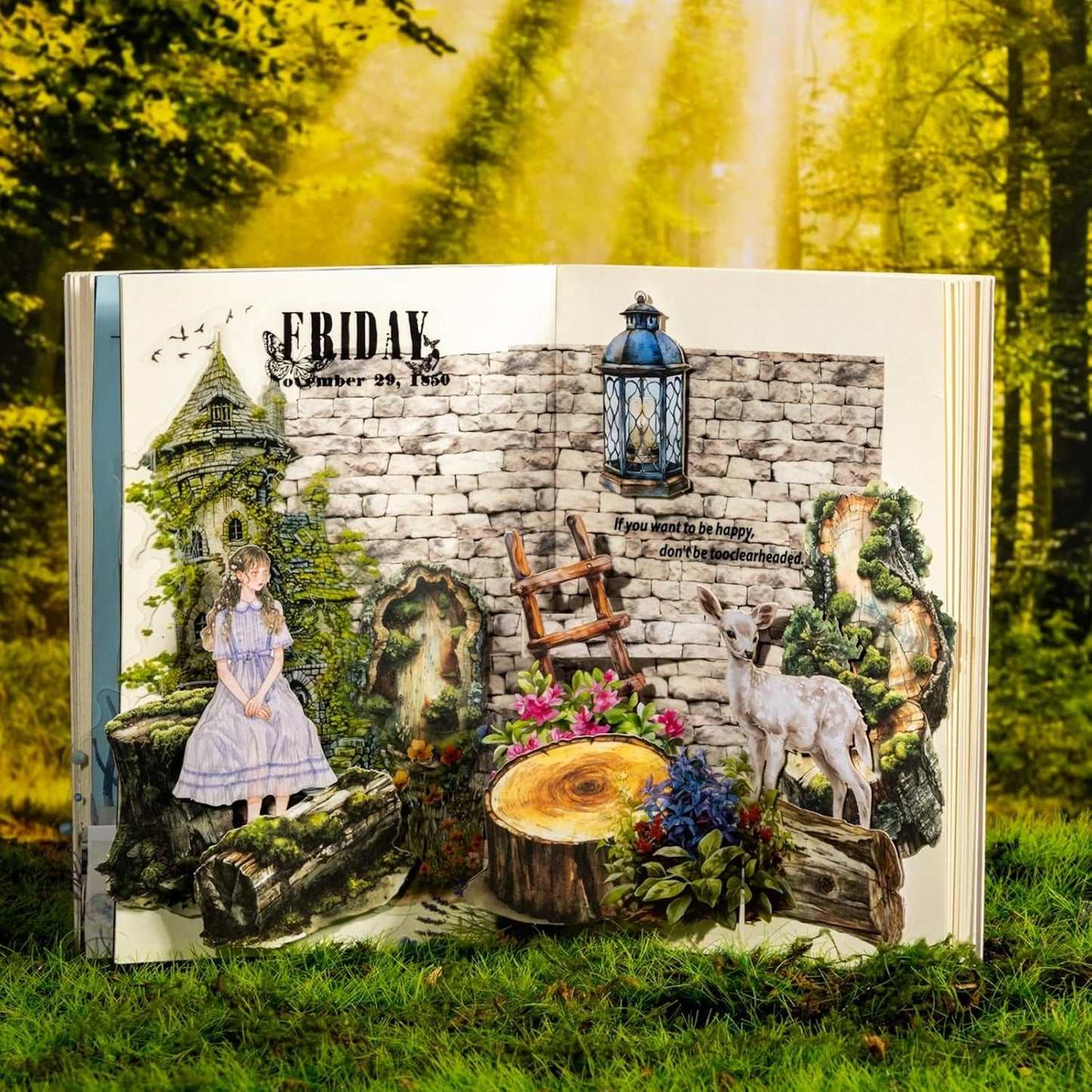 Nature Wood Slice Sticker Set, 120PCS Vintage Designs with Flowers, Moss, Logs and Botanical Elements for Journaling, Scrapbooking and Crafts