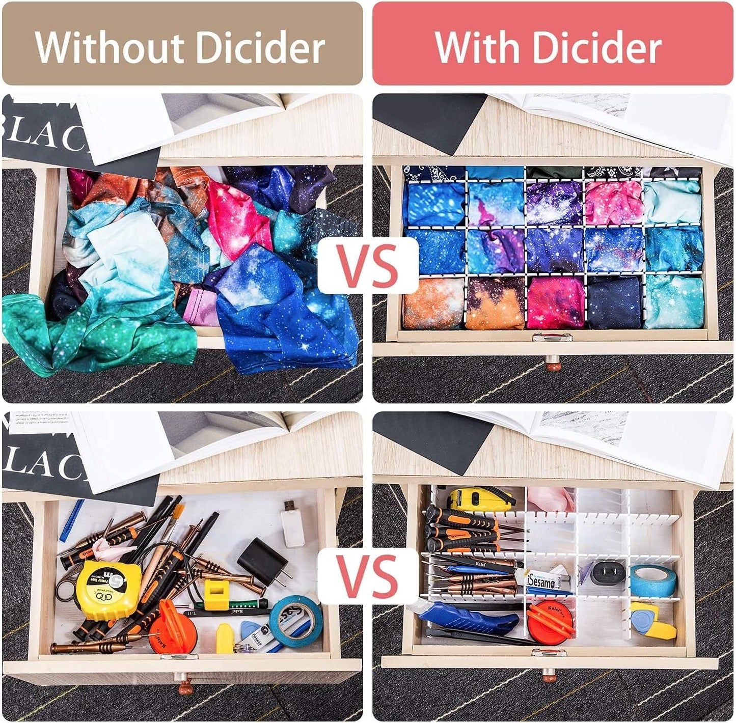 40Pcs Drawer Dividers, Adjustable Drawer Organizer for Socks, Underwear, Makeup, Can Help Tidy Kitchen, Bedroom, Dresser Pink