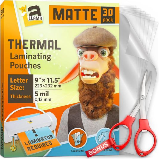 Matte Thermal Laminating Pouches, Matte Finish, 9 x 11.5 Inches, 5 Mil Thickness, 30 Pack, Fitted for Letter Size Laminating Sheets 8.5 x 11