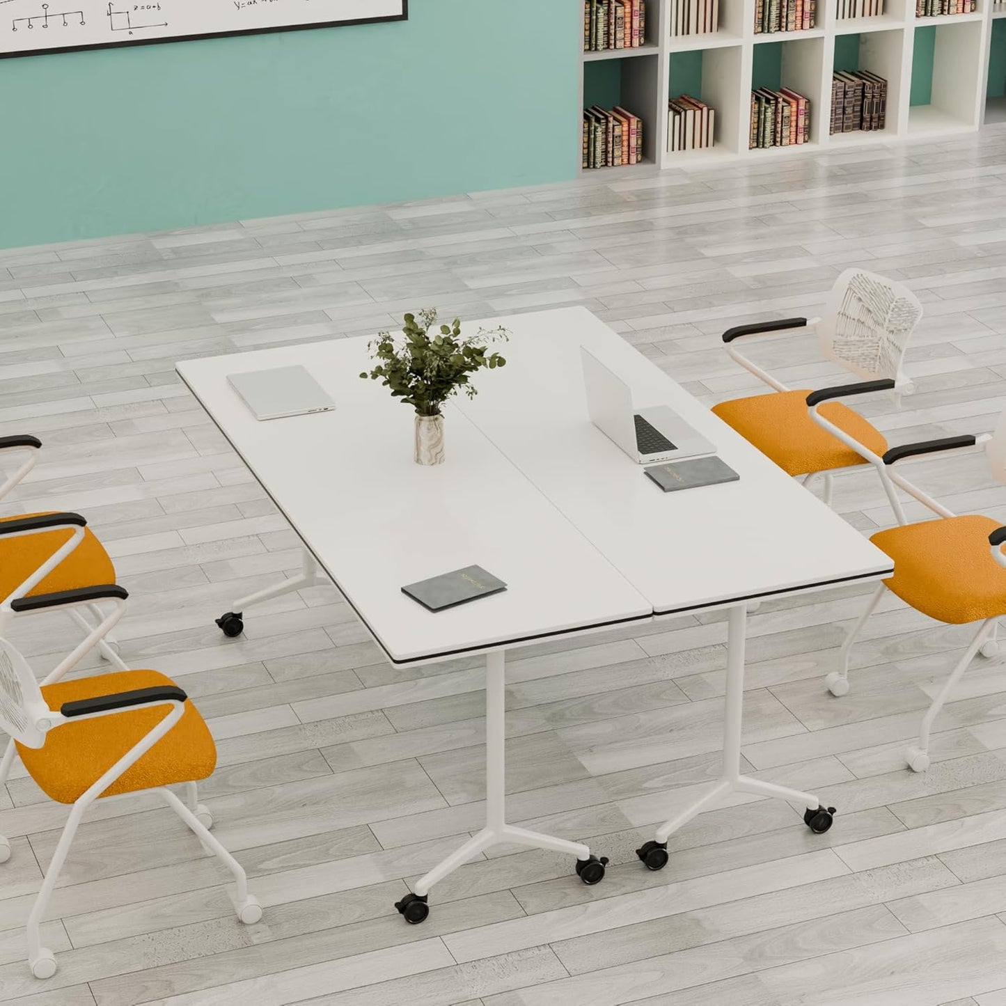 Folding Conference Table – Portable Flip-Top Desk with Locking Wheels, 47.2IN Conference Room Tables Modular Office Desk Heavy-Duty Metal Frame,Space-Saving Design for Meeting & Training Rooms(2PACK)