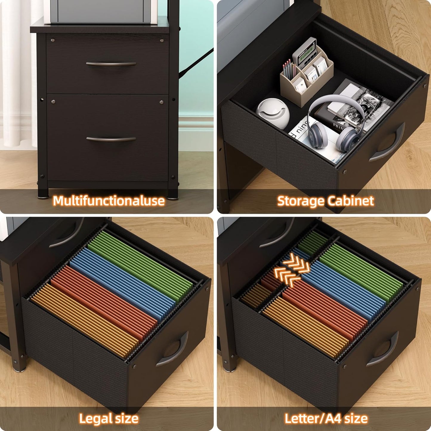 YOUNGAR 69.3" Computer Desks with Storage, Reversible L Shaped Home Office Desk, Corner Gaming Office Desk with 2 File Drawers&Power Outlet, Black