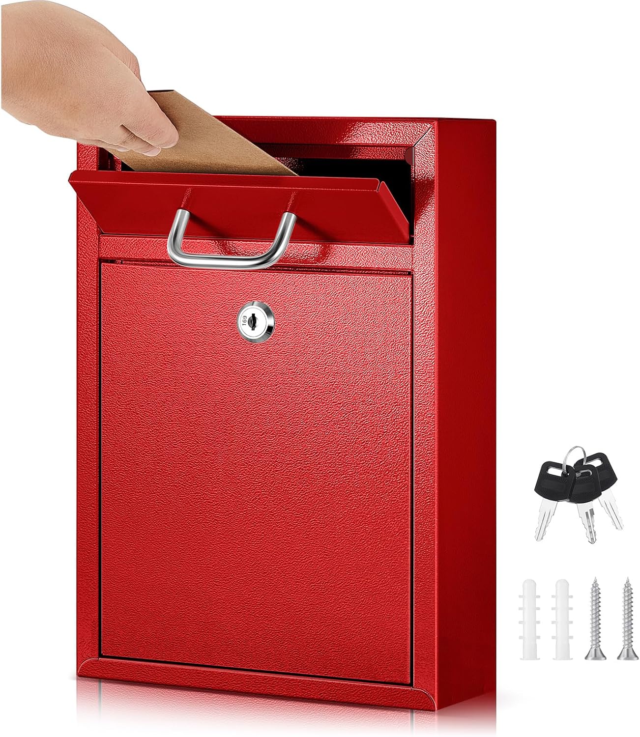 Locking Mailbox with Key for Outdoor 12.2 x 8.5 x 3 Inches Large Wall Mount Mail Box with Lock Security Mail Drop Metal Collection Boxes Hanging Secure Postbox(Red)