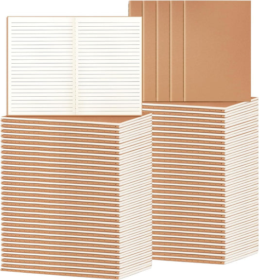 100 Pack A5 Ruled Lined Kraft Notebooks Bulk, Journaling Notebooks, Soft Cover Composition Notebook, 8.3x5.5 Inches 60 Pages Travel Journal Notebooks Set for Work, School, Student, Kids, Writing