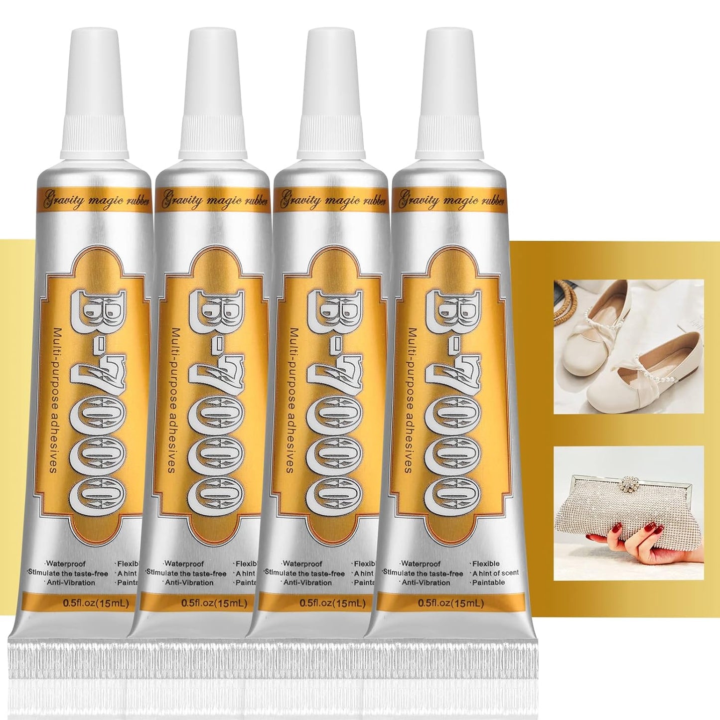 B7000 Jewelry Metal Glue with Precision Tips, Upgrade Clear B-7000 Glues Paste Transparent Liquid Fusion Fabric Glue for Phone Repair, Glass, Wooden, Rhinestone Jewelry Crafts, DIY Tumblers (4 x15ML)