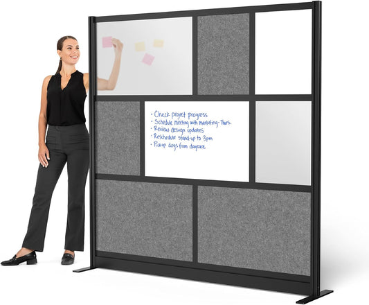 Workflow Modular Wall | Room Divider with Whiteboard, Sound-Dampening, & Frosted Acrylic Panels | Expandable Office Partition for Privacy & Productivity (70" x 70")