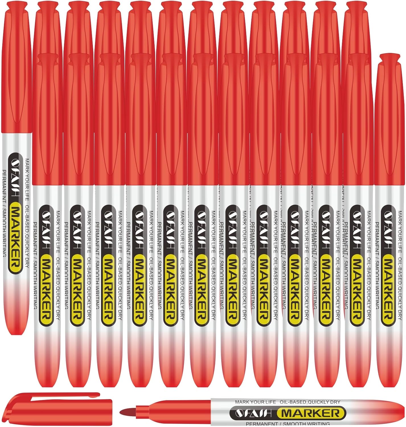 SFAIH Red Permanent Markers Bulk - 24 Pack, 1s Quick Dry, Fine Point Permanent Markers for Paper Plastic Glass Metal Wood, Waterproof, Kitchen Classroom Office, Doodling, Marking, Non-Fading