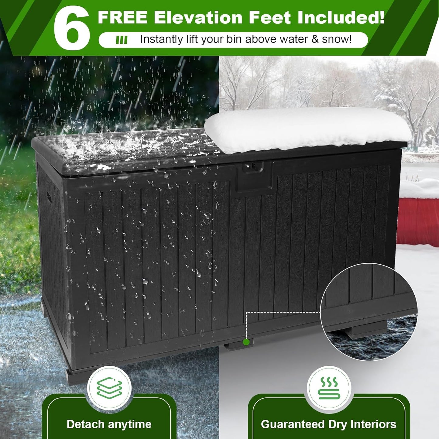 260 Gallon Outdoor Storage Box Waterproof, Extra Large Plastic Outside Deck Box Weatherproof, Resin Patio Storage Bin with Lock and Lids for Pool Equipment, Cushion, Black