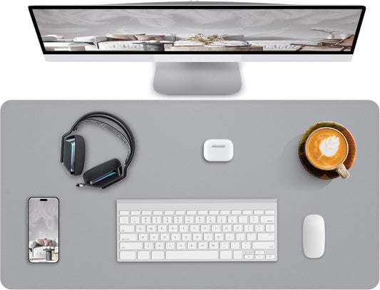Desk Pad Mat 23.6"x13.7" - Waterproof Mouse Pad & Desk Protector, Non-Slip PU Leather for Gaming Keyboard/Mouse, Stitched Edge XL Office Desk Pad with Ergonomic Support(Light Grey)