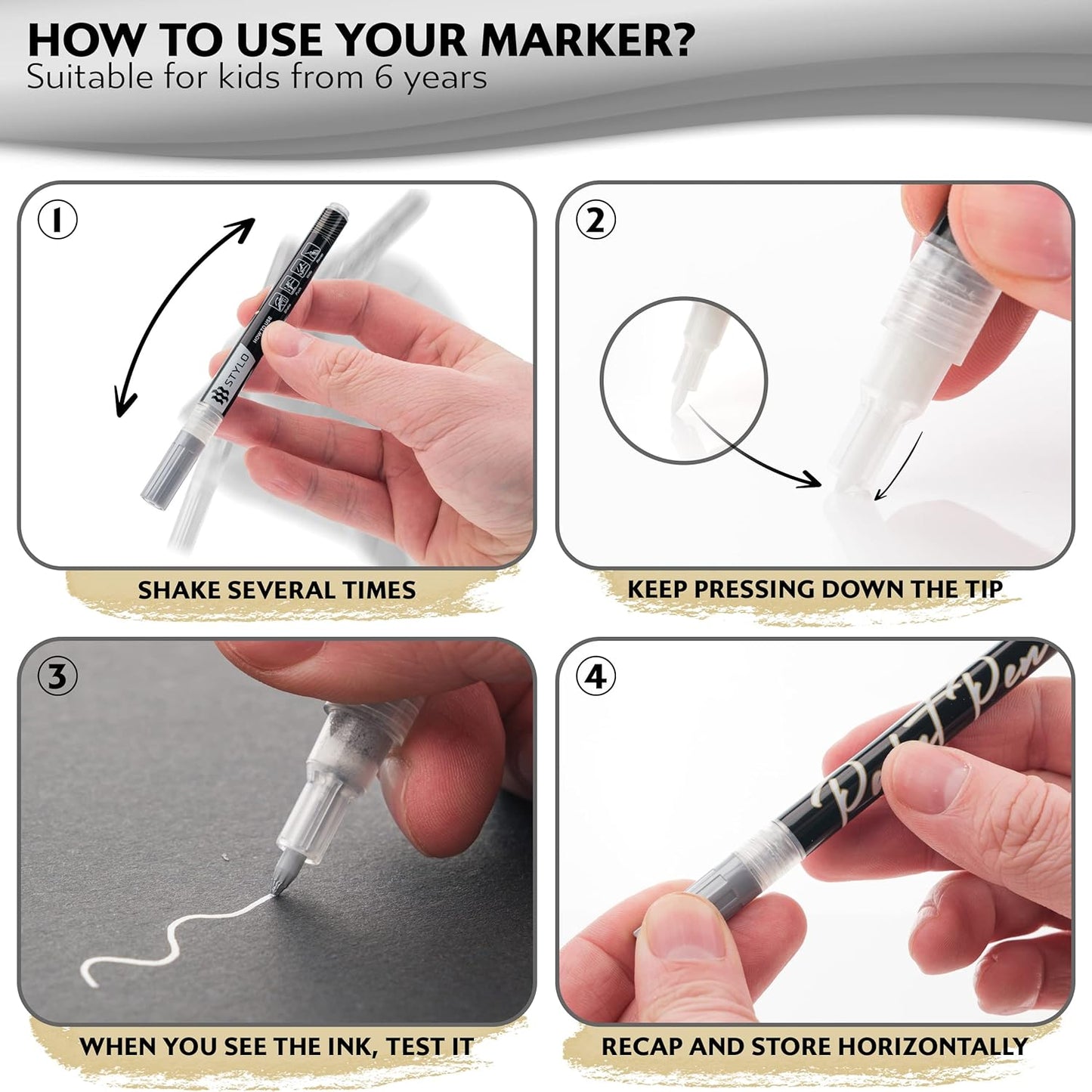 Stylo 8 Count Acrylic Metallic Pens - Silver Paint Pens - Fine Tip Permanent Acrylic Metallic Paint Markers for Rock Painting, Glass, Wood, Ideal for Arts and Crafts (Pack of 8, Silver)