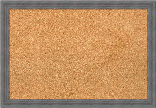 Amanti Art Natural Cork Board for Wall, 18x26 Vision Board with Blue Wood Frame, Medium Corkboard Office Decor for Home Organization, Rustic Farmhouse Corkboard Pinboard to display items for home
