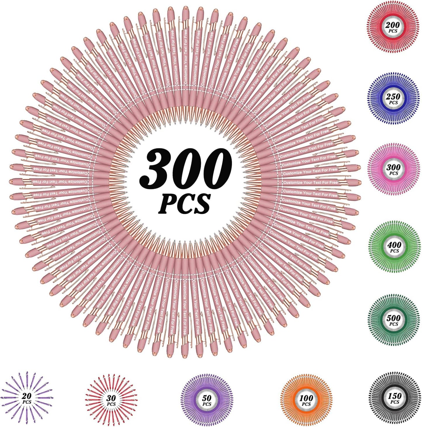 Max 500 Pcs Personalized Pens Bulk, Custom Pens with Free Engraving, Customized Stylus Tip Ballpoint Pen with Your Name Massage Text for School Office Business Graduation Anniversaries-300 Packs