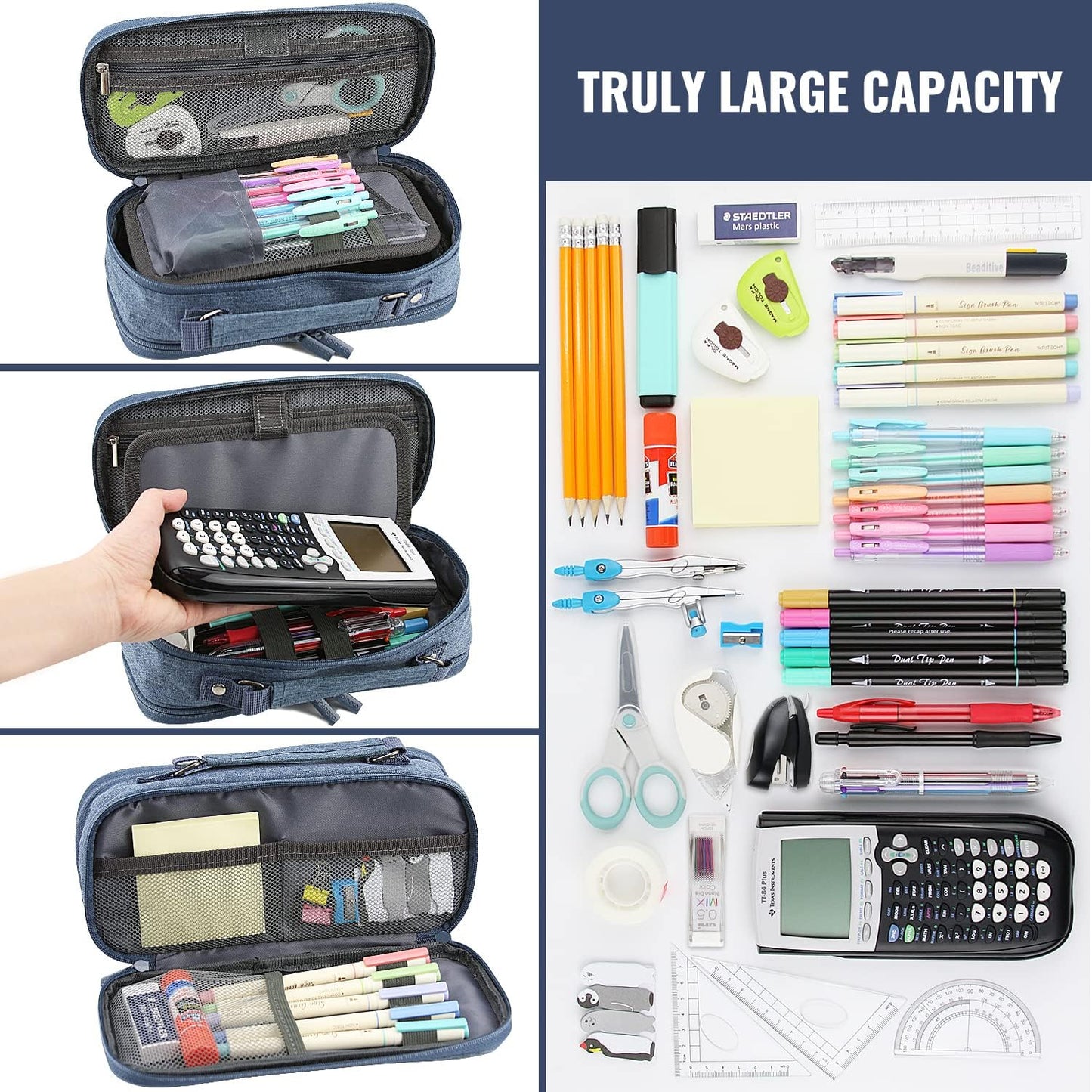 Pencil Case, Large Capacity Pencil Case Organizer; Double Zipper Storage Bag; Big Pencil Pouch for College School Office Teen Girl Boy Men Women Adult