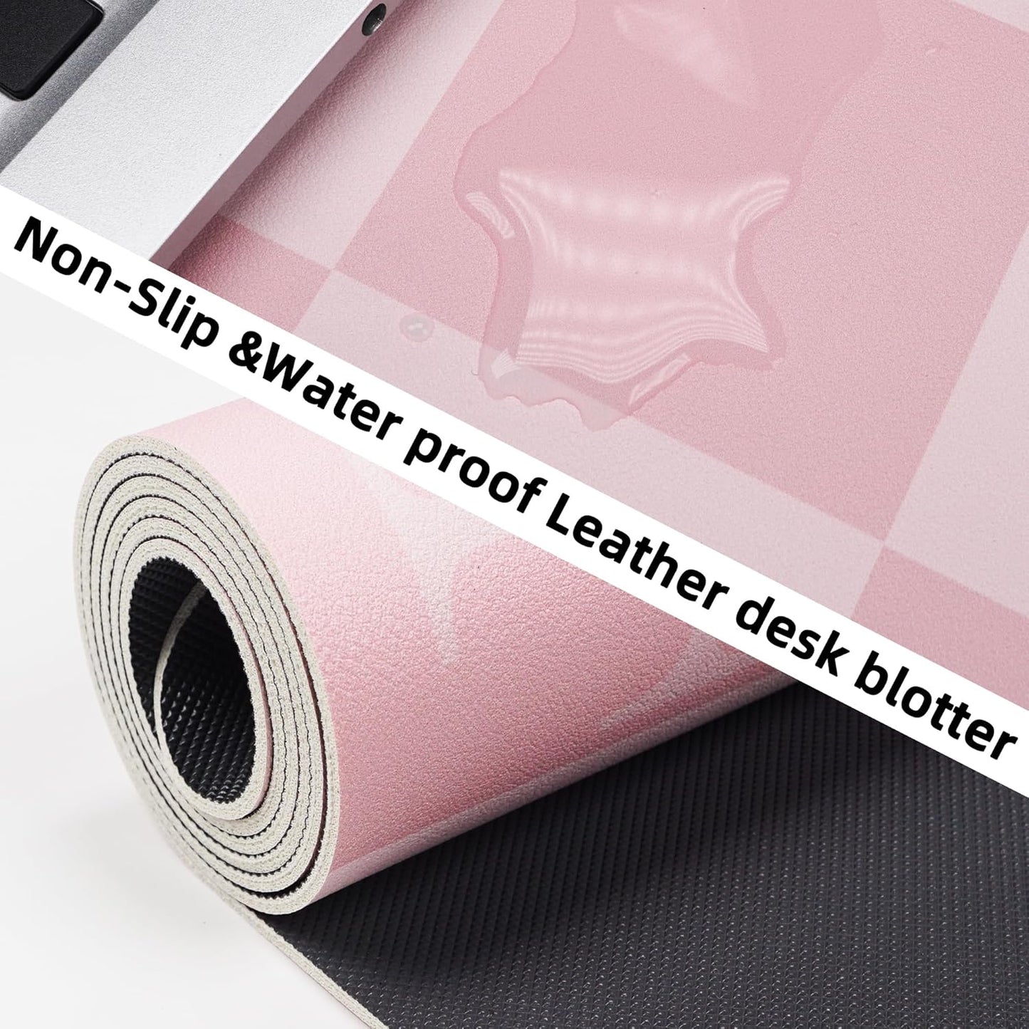 Non-Slip Pink Desk Mat, Waterproof PU Leather Protector, Large Blotter, Easy Clean Laptop Writing Mat for Work/Home/Decor (Pink 31.5" x 12")