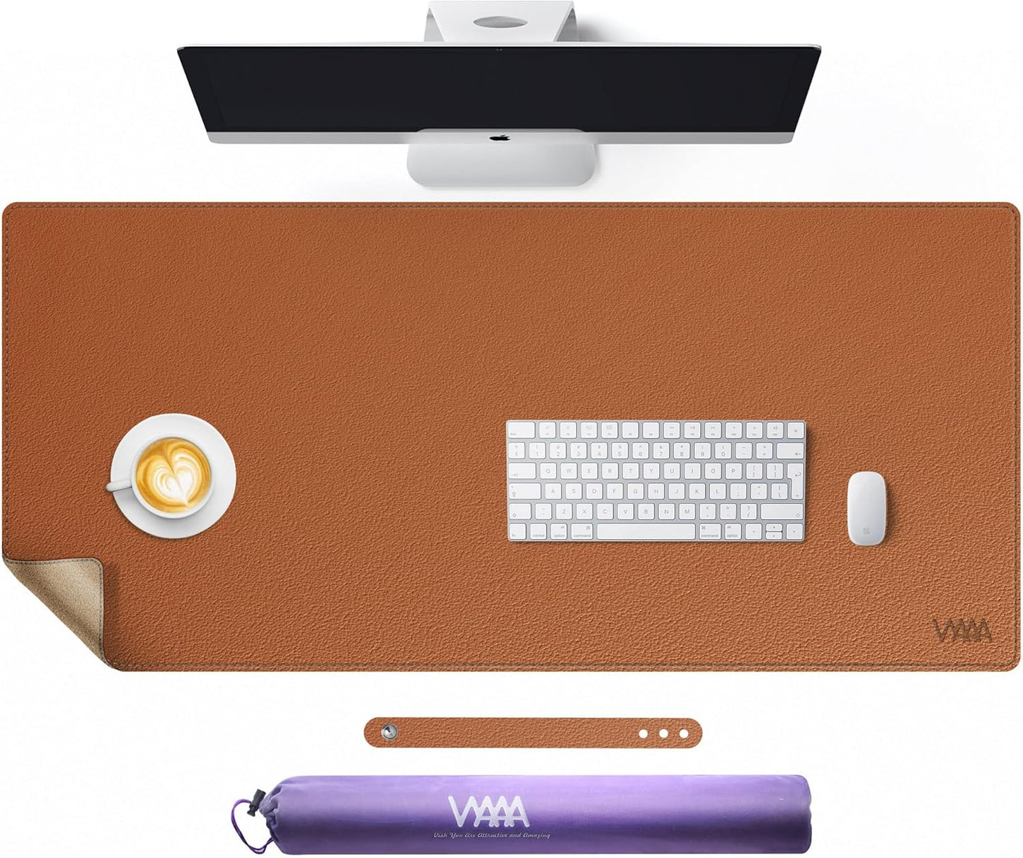 Vyaaa Cork & Leather Desk Pad, 43.3“ x 19.7” Dual Sided Large Desk Mat, Large Mouse Pad on Top of Desks for Computer, Gaming, Home or Office (Brown)