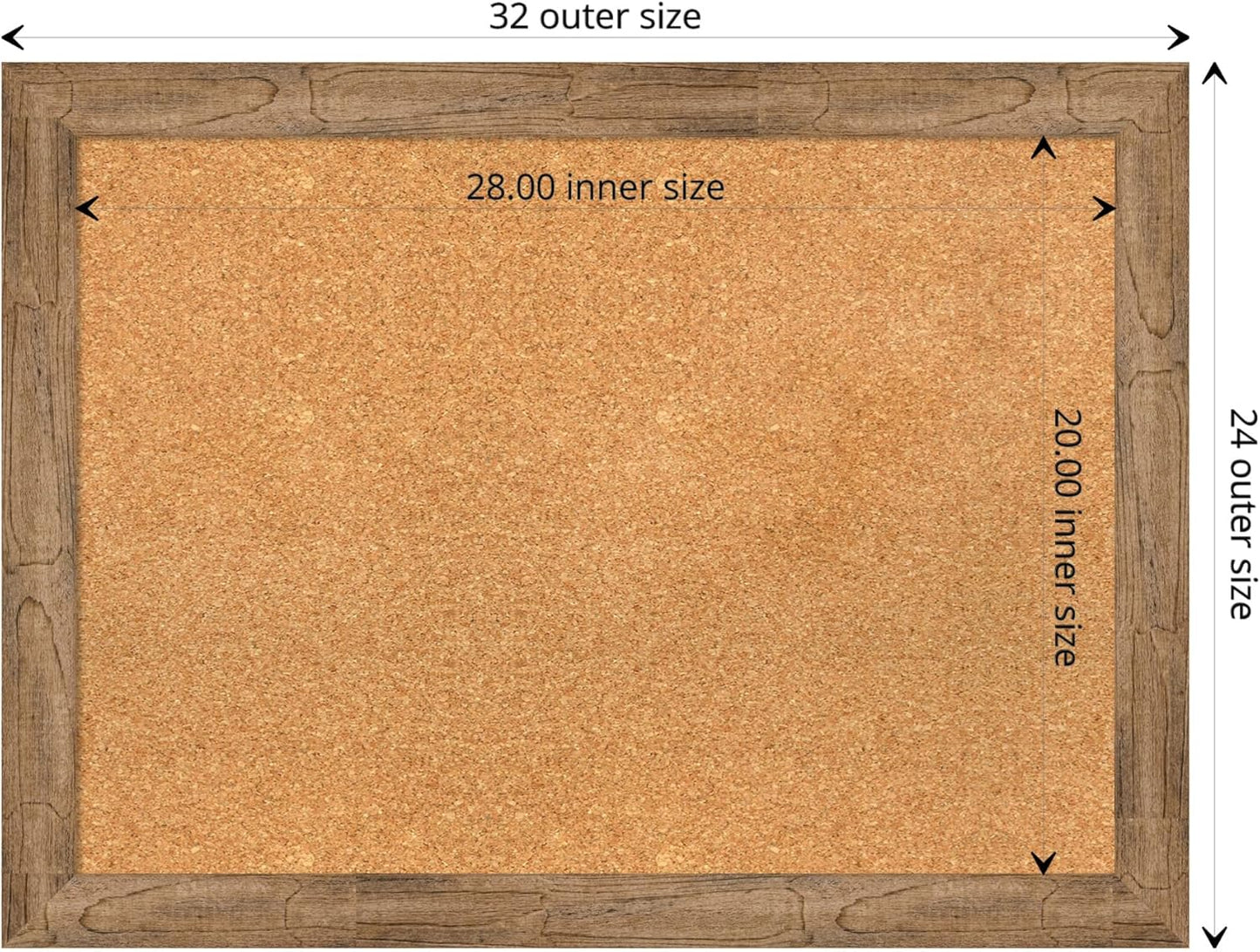 Amanti Art Natural Cork Board for Wall, 24x32 Vision Board with Brown Wood Frame, Medium Corkboard Office Decor for Home Organization, Rustic Farmhouse Corkboard Pinboard to display items for home