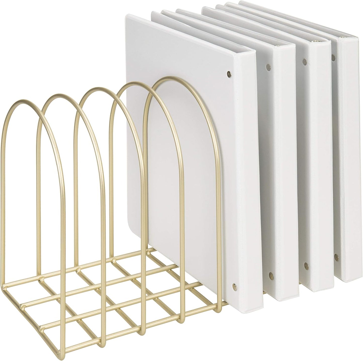 MyGift Large Desktop Document Holder, Brass Metal Wire File Folder Organizer Rack with 8-Slots and Arch Design