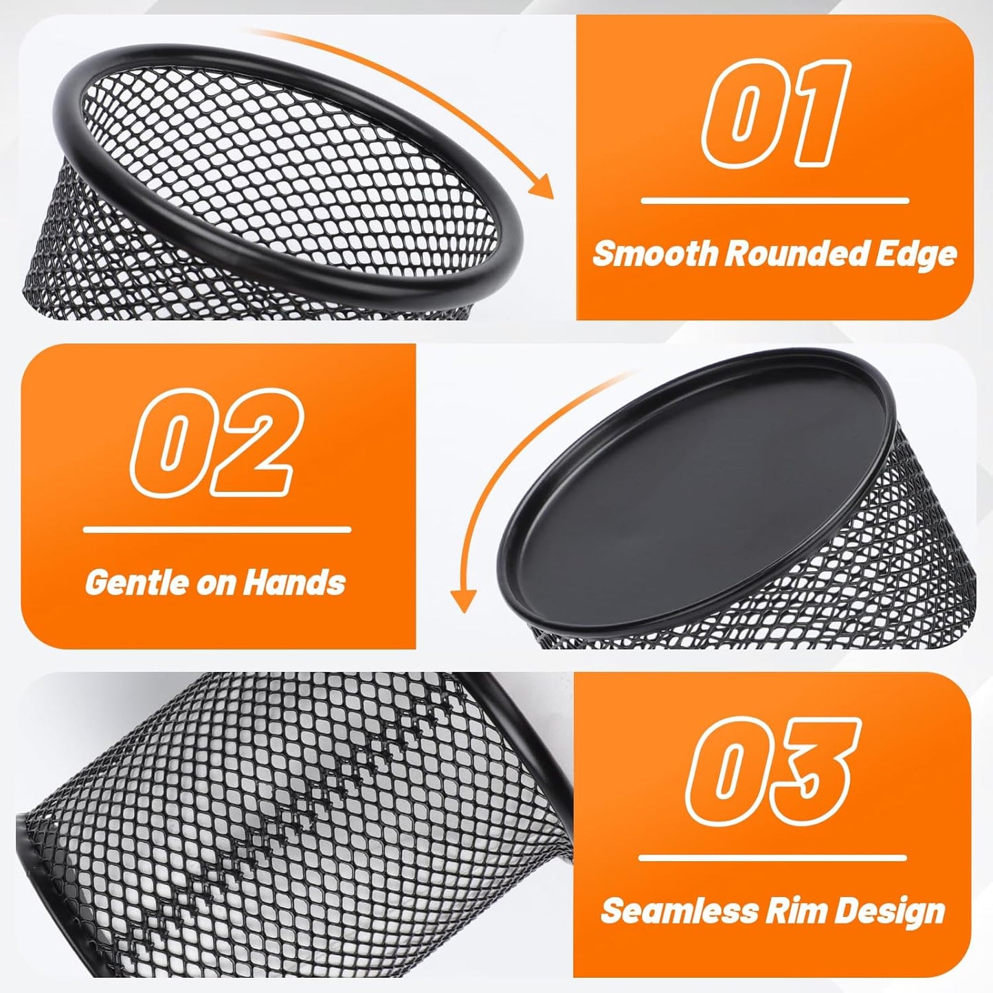 Segarty Pen Holder, 3 Pack Round Black Pen Cup Holder for Desk, Wire Mesh Pencil Containers Set for Office Supplies, School Maker, Home Desktop Accessories Organizer, Makeup Brush