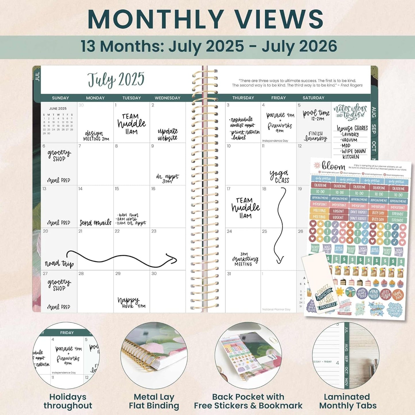 bloom daily planners 2025-2026 Academic Year Daily Planner (July 2025 - July 2026) - A5 Weekly & Monthly Calendar Agenda Organizer Book with Stickers - 5.5" x 8.25" - Emerald Paint Strokes