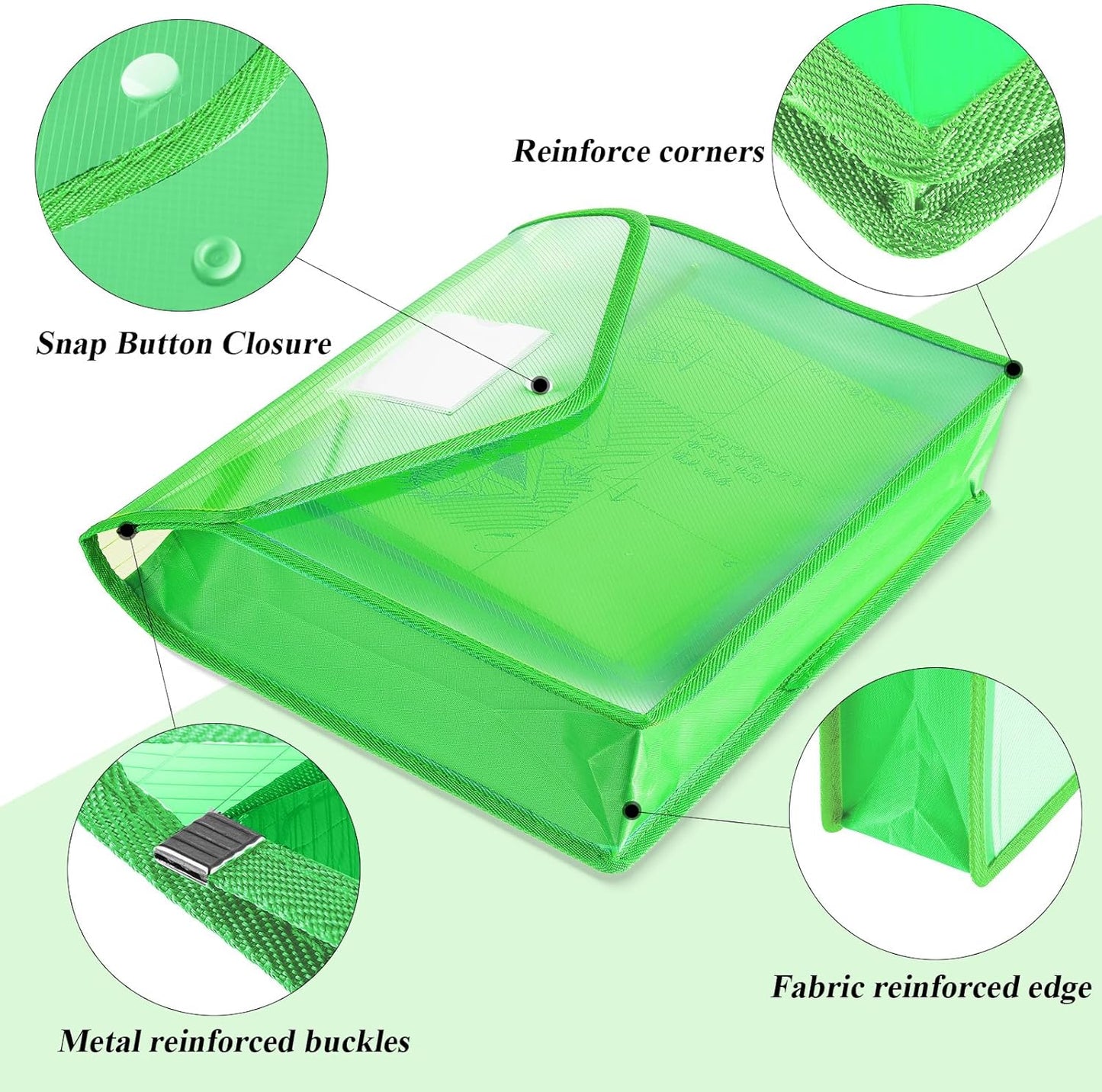 Epakh 10 Pieces Plastic File Folders Envelope Expanding File Wallet Organizer Documents Folder with Snap Closure and Pocket, A4 Size Waterproof Transparent Pouch (Green,Horizontal)