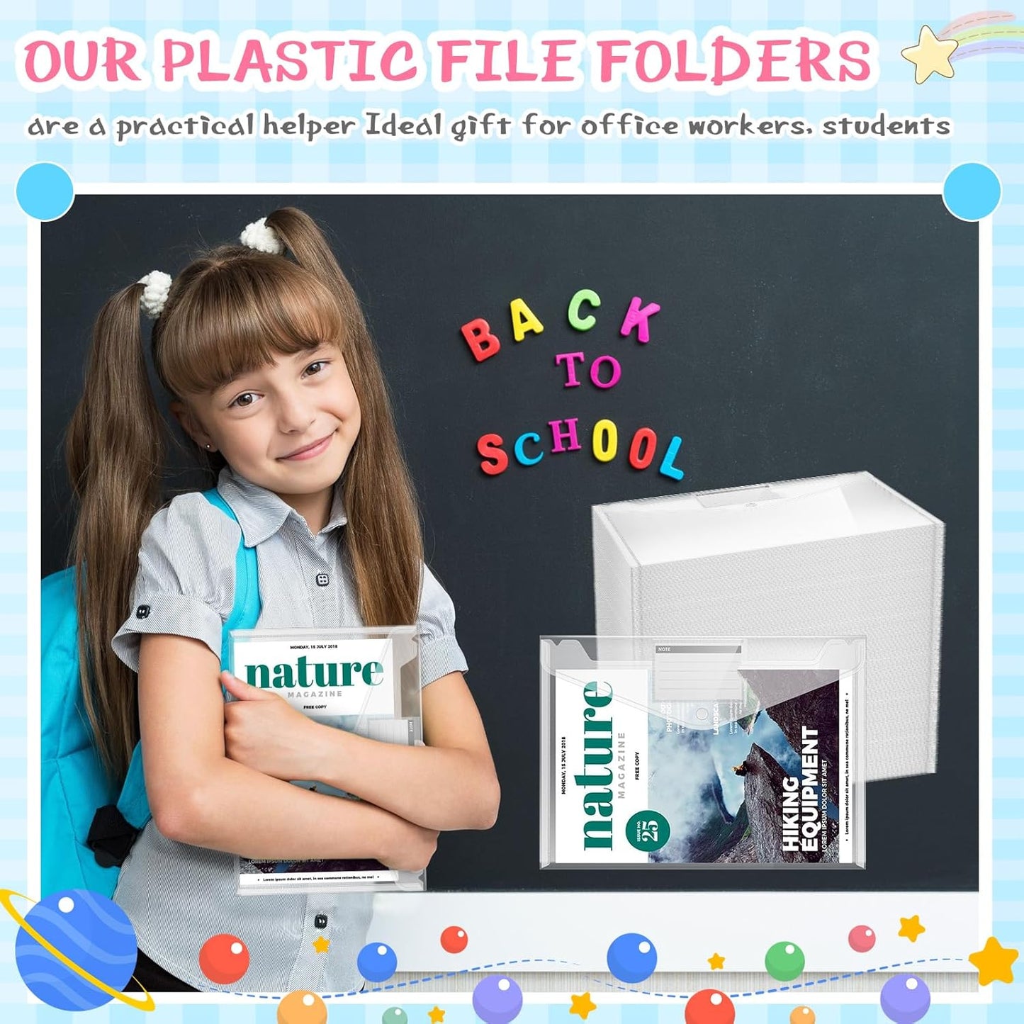 Zhehao 100 Pcs Clear Envelopes with Snap Button Closure A4 Letter Size Plastic Envelope Folder Poly Document File Folders for Home Office(Clear,Pocket Style)