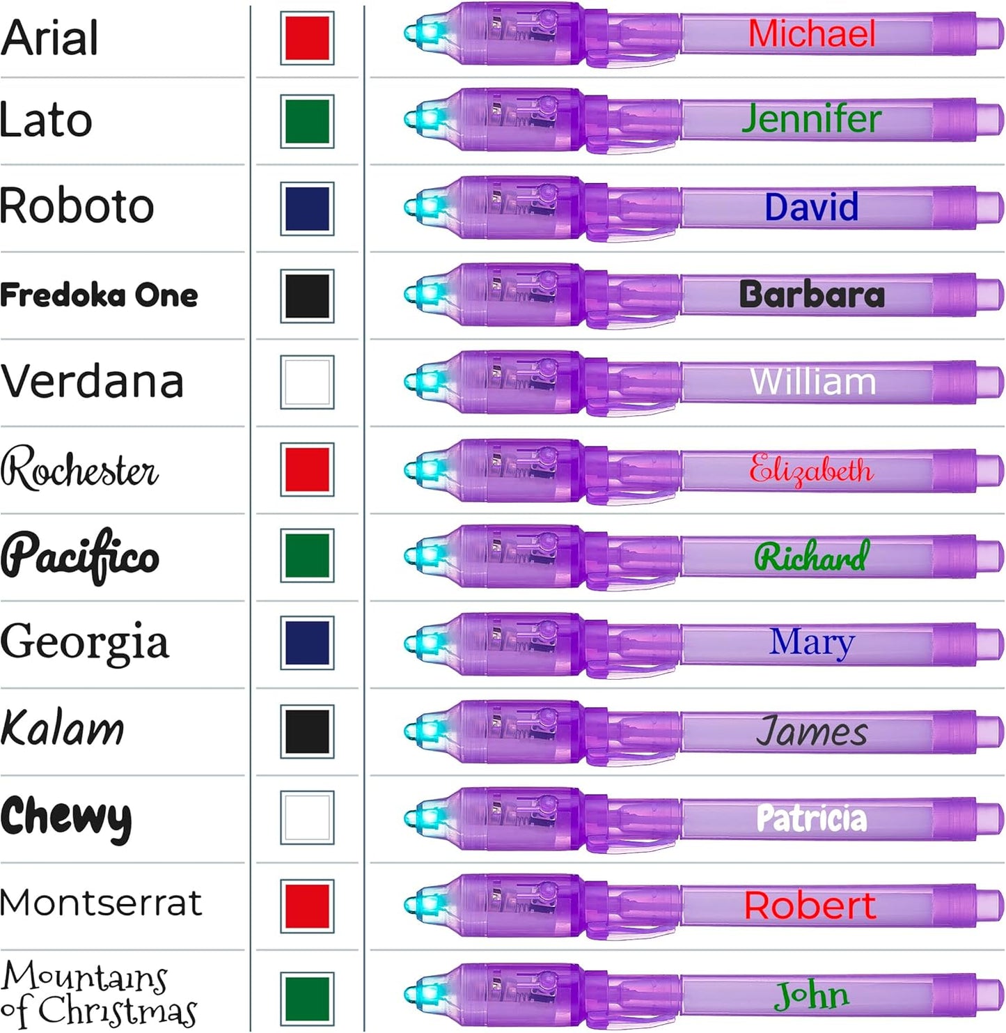 Personalized Invisible Disappearing Ink Pen Marker, Custom Secret Spy Message Writer with UV Light, Fun Activity for Kids Party Favors Gifts and Stock Stuffers, 12 Pack, Purple