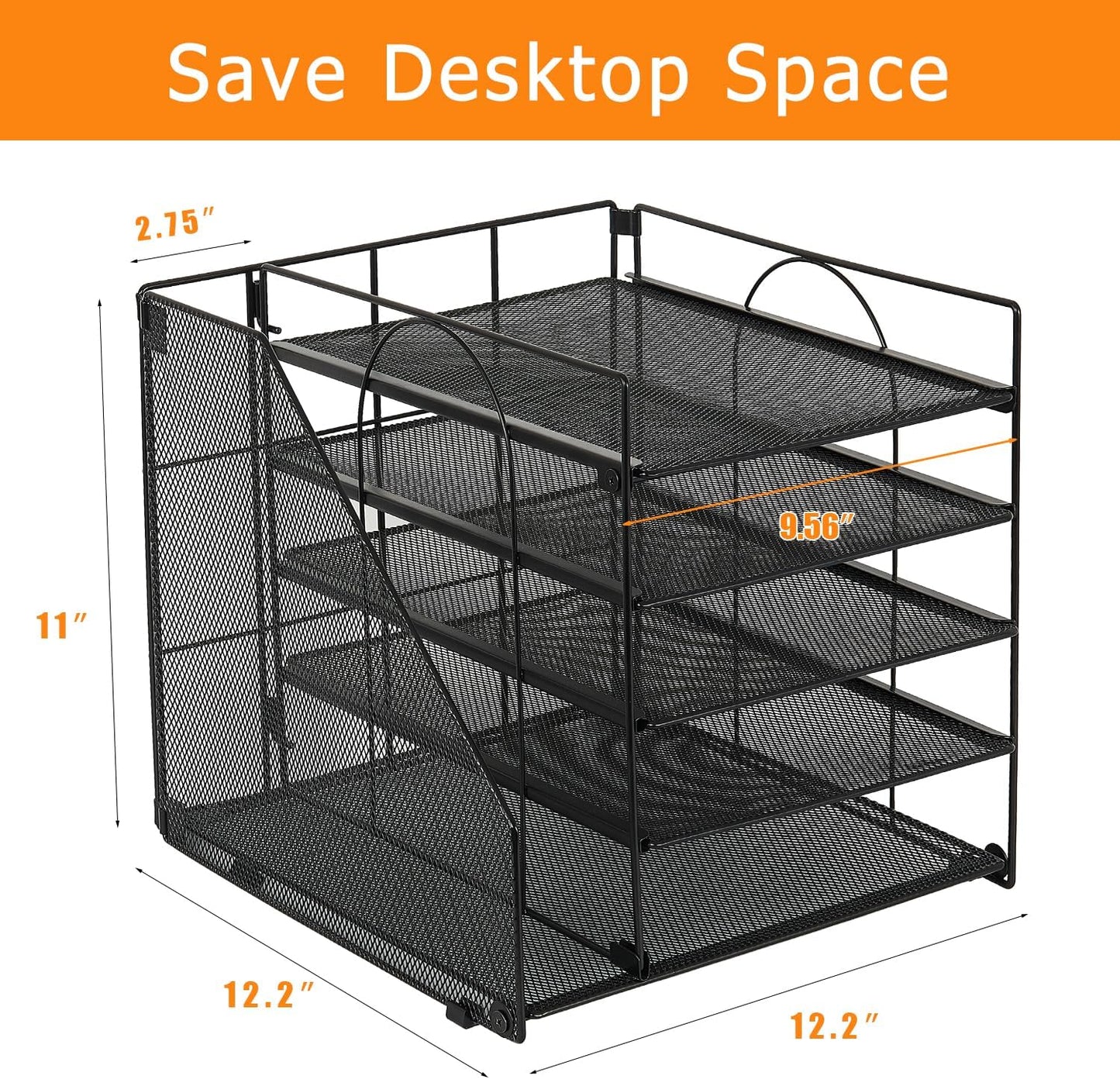 Desk Organizers and Accessories, 5-Tier Paper Letter Tray Organizer with File Holder, Desktop Organizer for Office Supplies (Black)