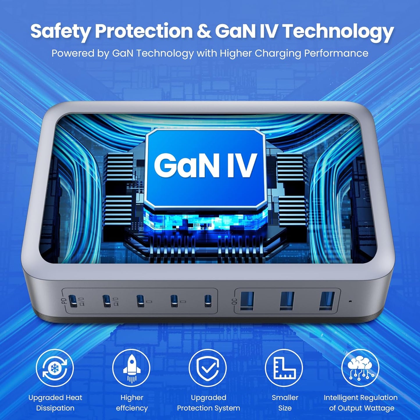 USB C Charger Block 515W[2025 Upgraded] GaN IV 8 Port Fast Charging Station Hub,Dual PD 100W USB C Laptop Charger Compatible with MacBook Pro/Air,iPad,iPhone 16/15,Galaxy S23/S24 Steam Deck Dell XPS