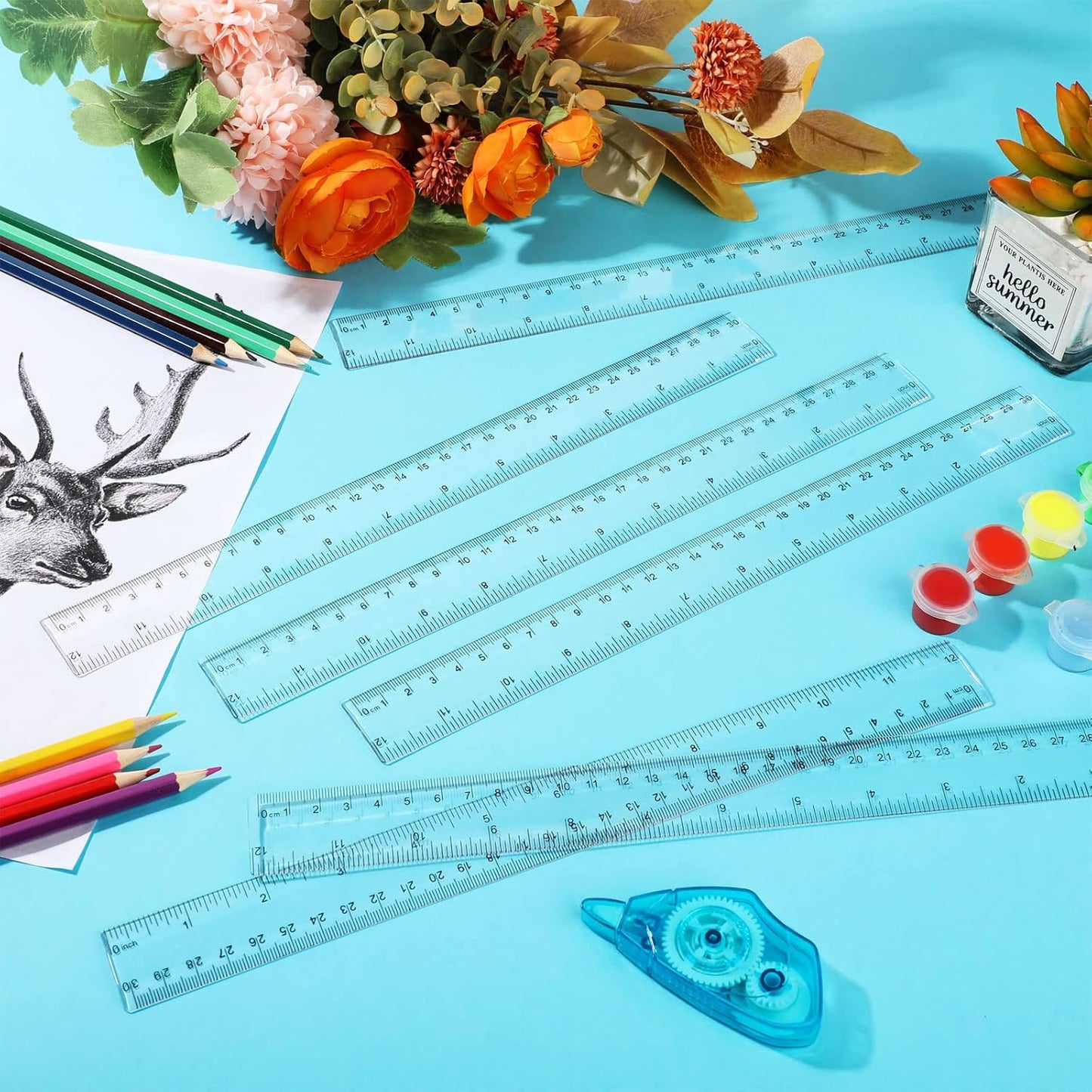 Zonon 60 Pieces 12 Inch Ruler Bulk Clear Plastic Flexible Straight Metric Rulers with Centimeters and Inches Drafting Measuring Tool for Classroom School Students Education