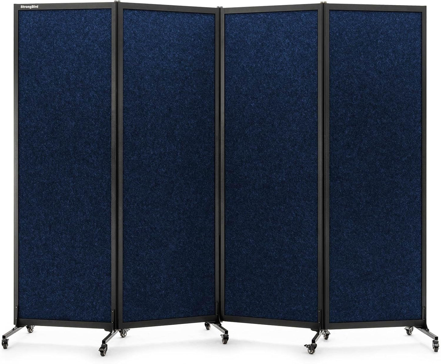 Upgrade Version Room Partition and Divider, Freestanding Rolling Dividers with Wheels,Office Privacy Screen Divider Wall,Classroom Felt Dividers,8'2"L* 6'7"H,4 Panel，Blue
