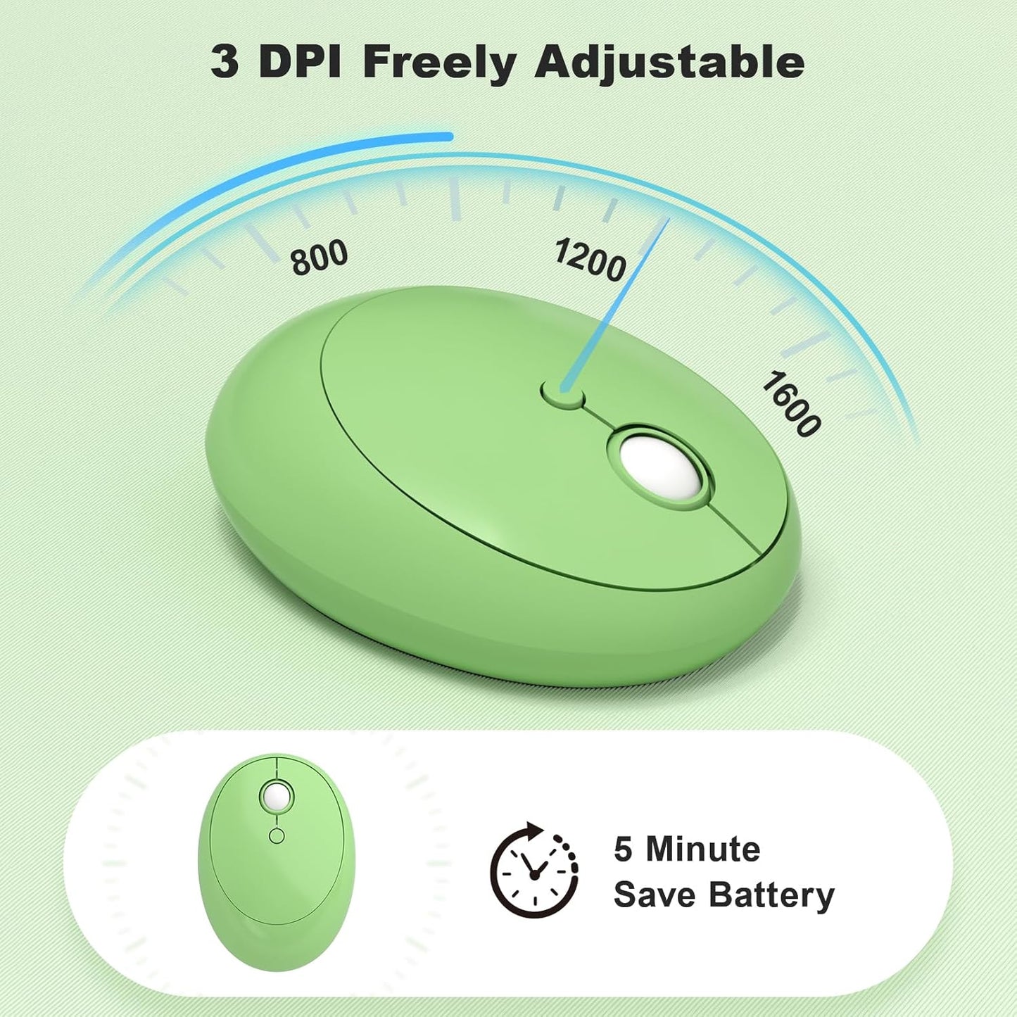 Wireless Keyboard and Mouse Combo, MOWUX - Modern Compact Layout, Colorful Compact Candy Mouse and Retro Round Keyboard Set with Cover, for PC/Laptop/Windows/Mac - Green Colorful