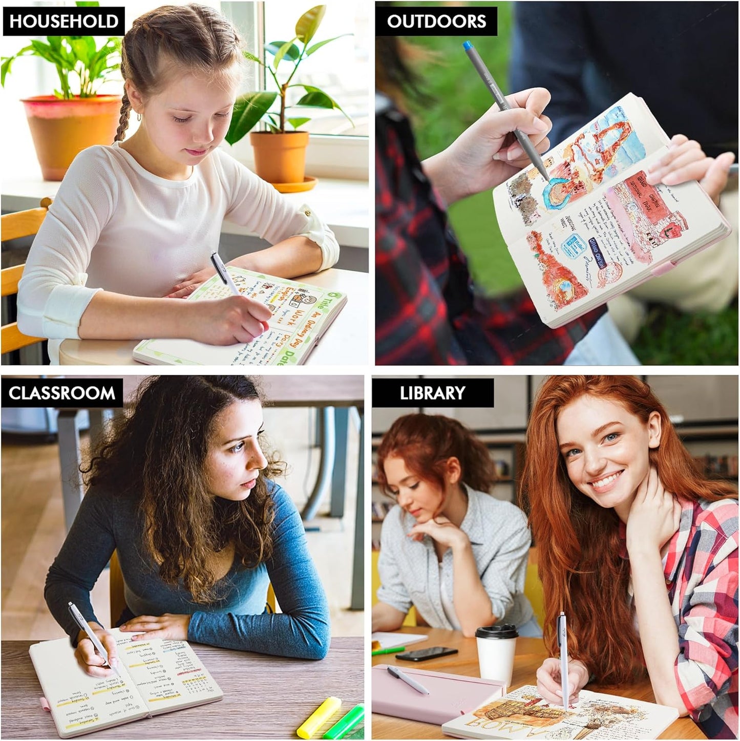 feela Dotted Journal Kit, Dot Grid Journal Hardcover Planner Notebook Set For Beginners Women Girls Note Taking with Journaling Supplies Stencils Stickers Pens Accessories, A5, 224 Pages, Black