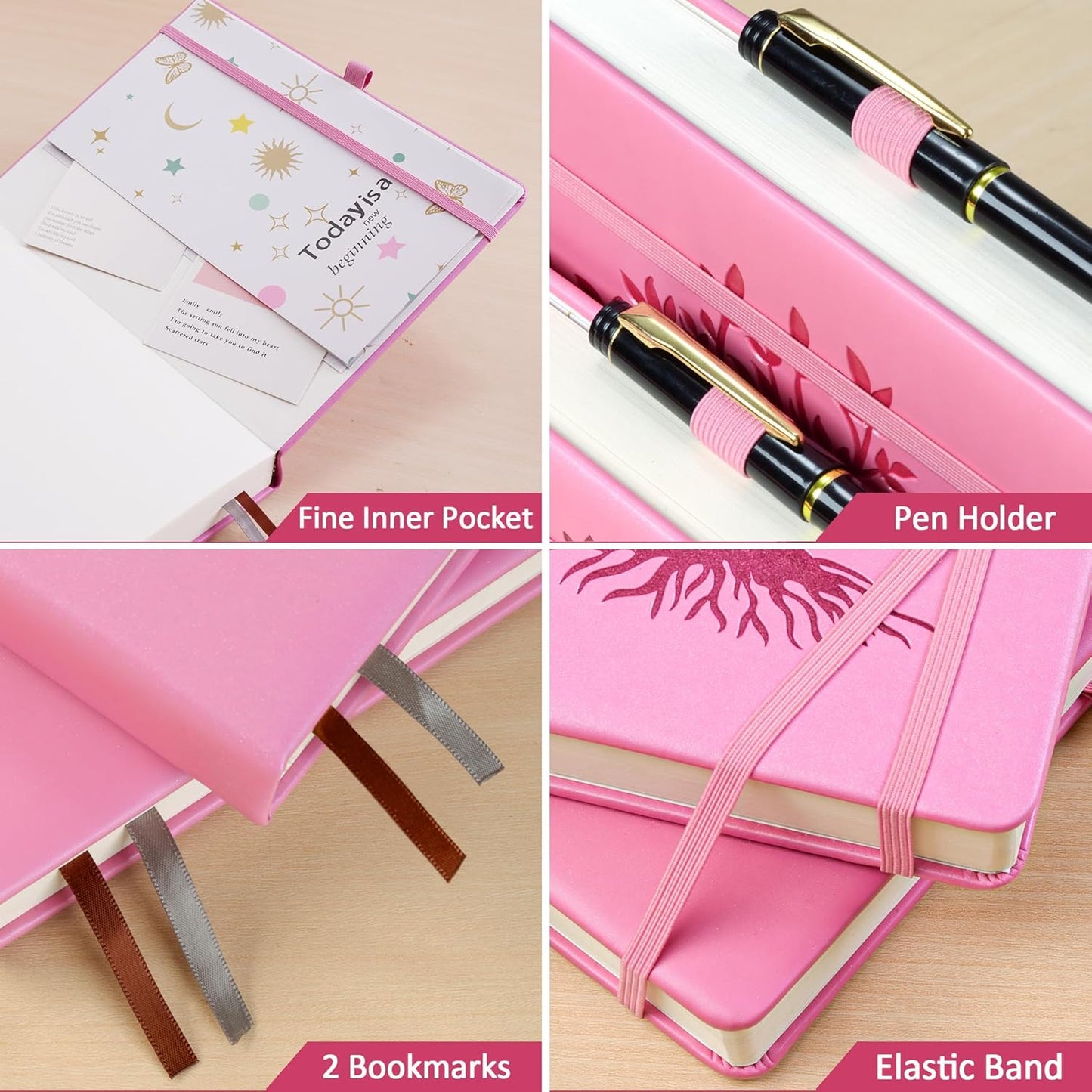 ZXHQ Elegant B5 Dot Grid Journal - 150 GSM Thick Paper 256 Pages Bullet Dotted Journal, Chic Tree of Life Design, Durable Hardcover, Inner Pocket - Pink, 7.7" x 10"