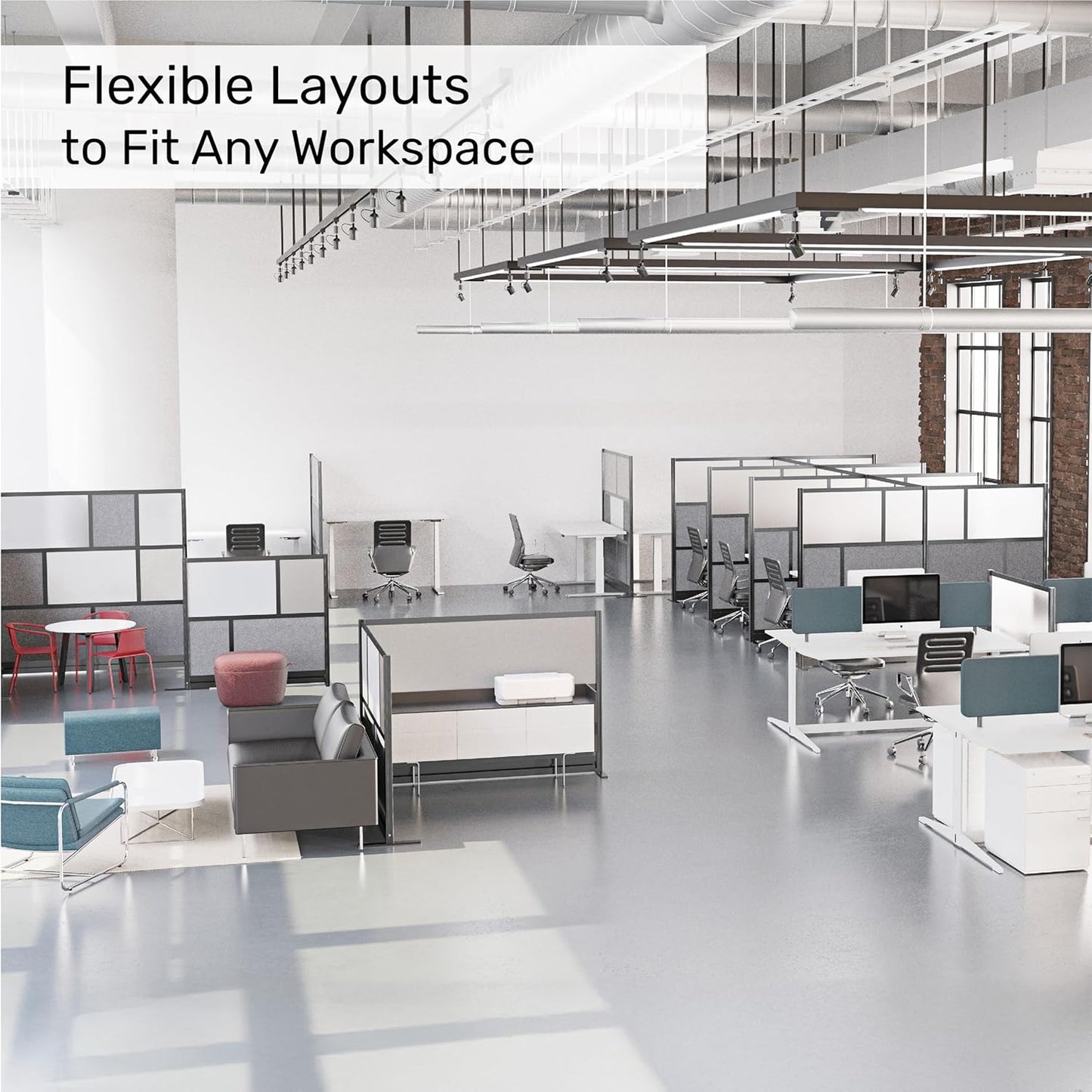 Workflow Modular Wall | Room Divider with Whiteboard, Sound-Dampening, & Frosted Acrylic Panels | Expandable Office Partition for Privacy & Productivity (70" x 48")
