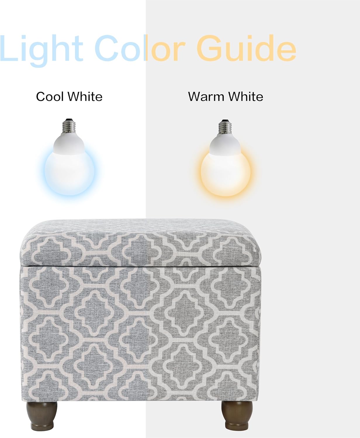 Home Decor | Upholstered MediumRectangular Storage Ottoman | Hinged Lid Ottoman with Storage for Living Room & Bedroom,Gray Geometric