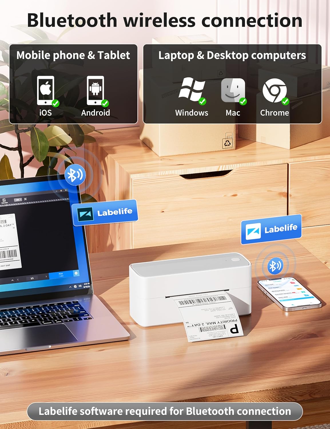 Phomemo Bluetooth Thermal Label Printer, 241BT 4X6 Wireless Shipping Label Printer for Small Business, Pink Label Printer for Shipping Package, Compatible with iPhone, Android, Amazon