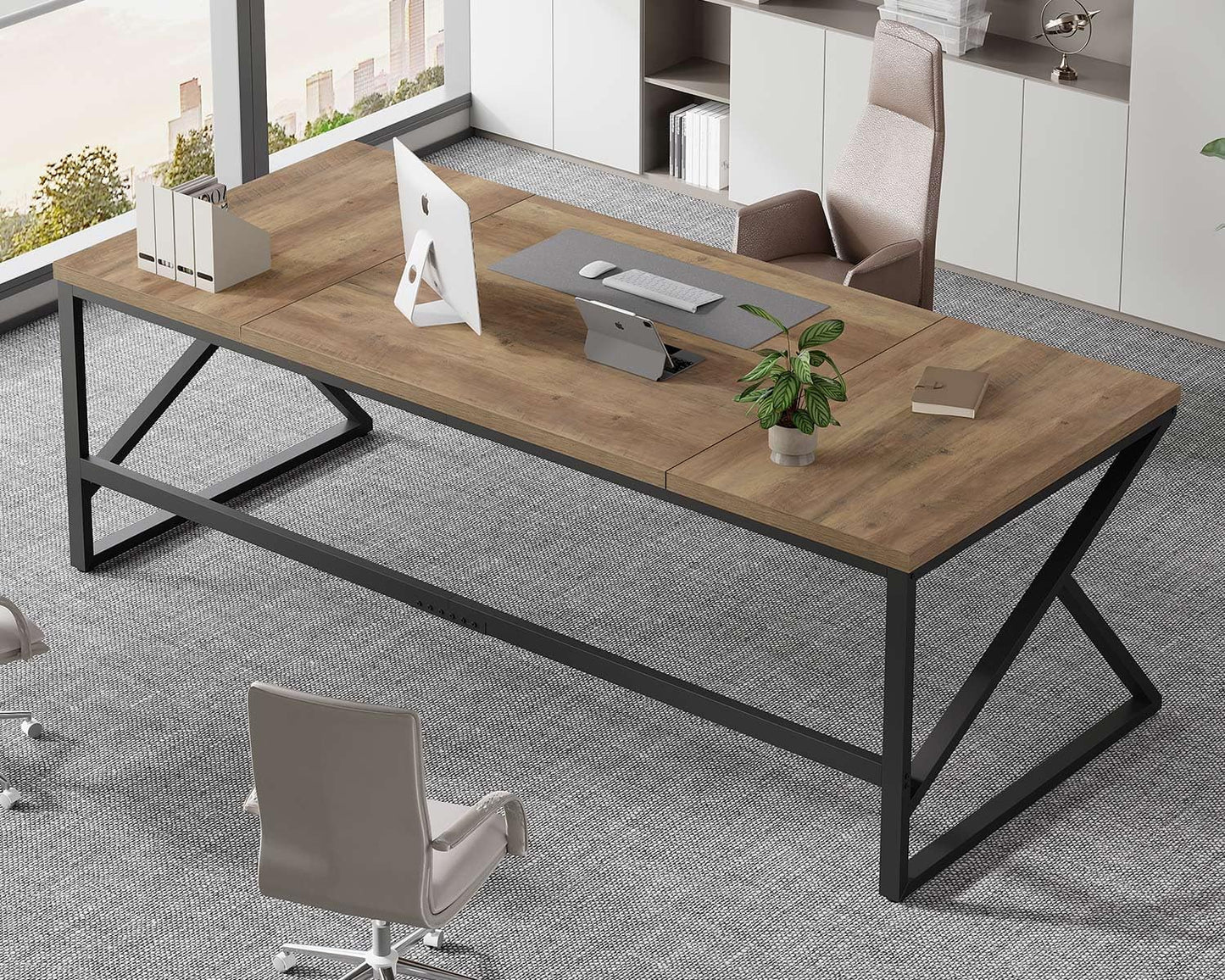 HSH Extra Large Home Office Desk, Rustic Wood and Metal Computer Desk for 2 People, 78 Inch Long Executive Writing Study Gaming Double Desk Workstation, Bedroom Living Room PC Table for 2 Monitors