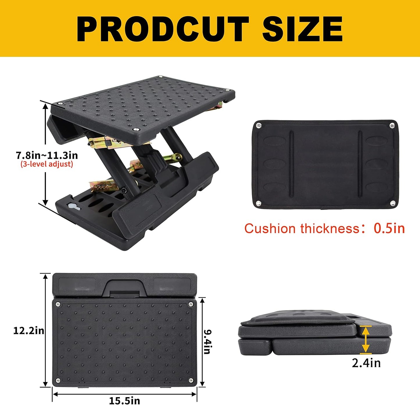 Adjustable Foot Rest Under Desk - Ergonomic Office Foot Stool with Massage, Leg Rest for Desk, Anti-Slip Design for Home & Work, Improves Posture (PB-Black)