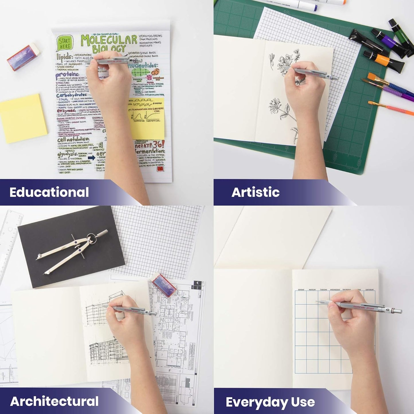 Pacific Arc Chromograph Metal Mechanical Pencil .9 mm Silver Barrel Mechanical Pencil with Built In Lead Pencil Grade Indicator, Lead Pencil Holder for Drafting, Sketching, and Drawing