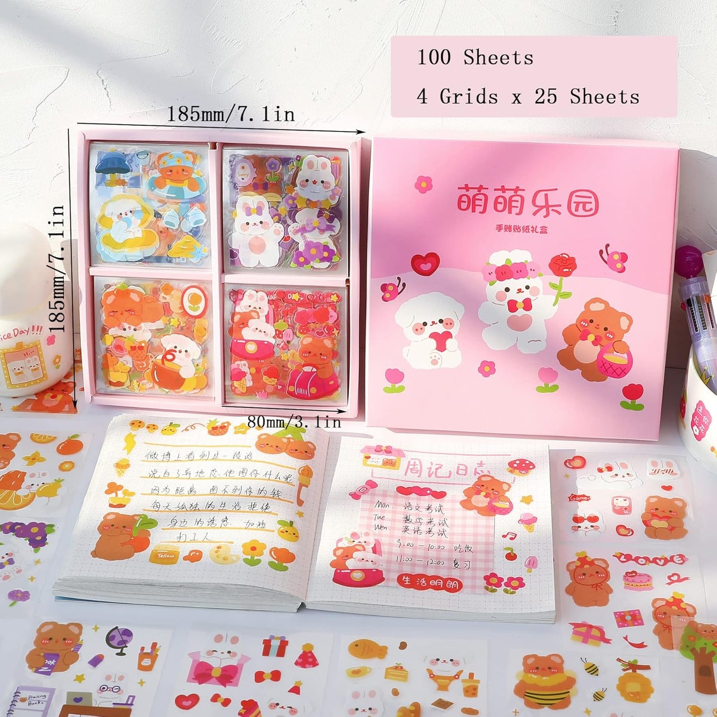 Cute Cartoon Bunny Bear Stickers, EAMOTOL 100 Sheets Kawaii Animals Transparent PET Scrapbooking Clipping Supplies Decals for Journaling Planners Collage Junk Journal Bullet Album Calendar Phone Case