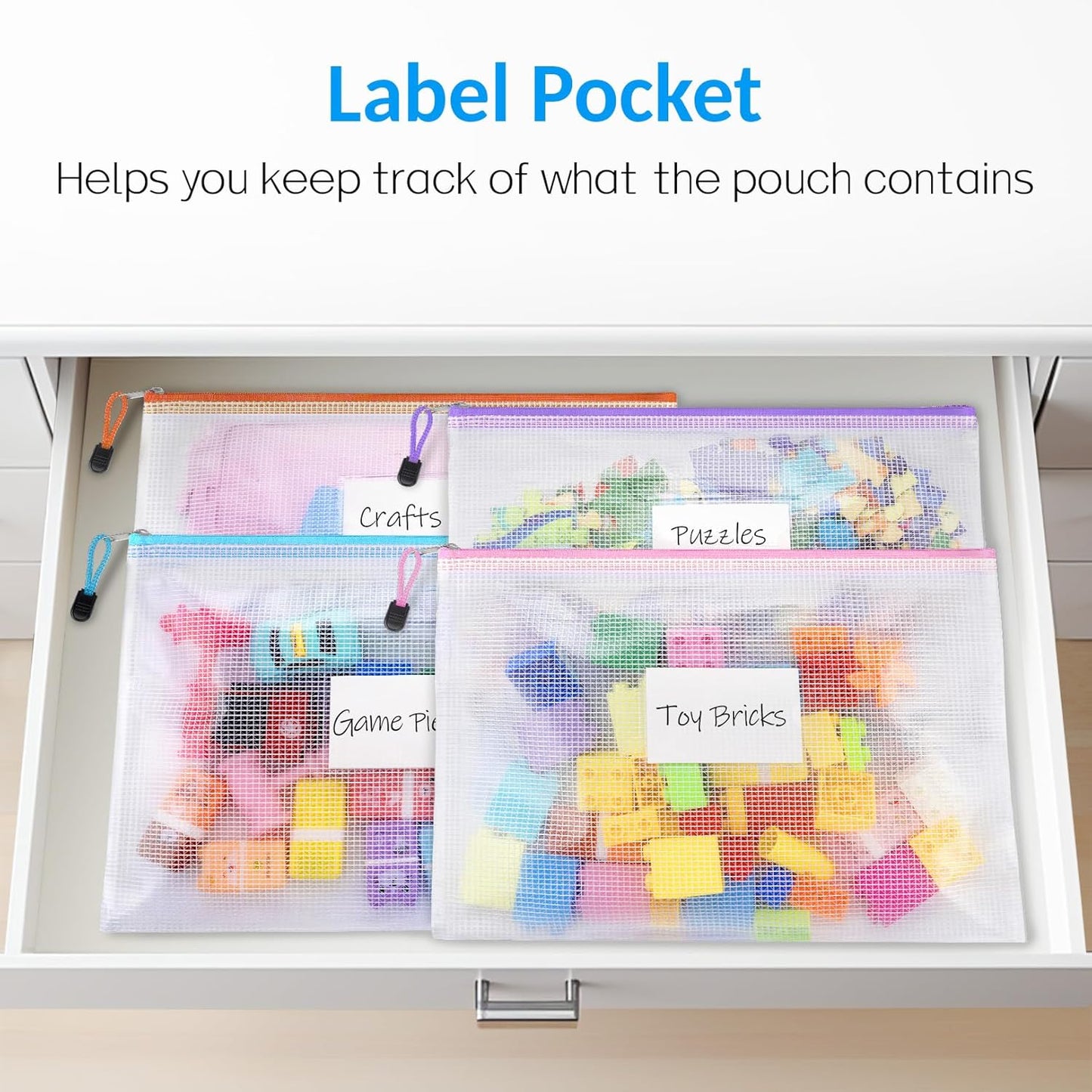 Sooez 32 Pack Mesh Zipper Pouch Bags, A4 Letter Size, Zipper Bags with Label Pocket, Waterproof Pouches for Classroom Organization, Board Game Storage, Document Bag for Teacher School Office Supplies