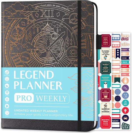 Legend Planner PRO – Deluxe Weekly & Monthly Life Planner to Increase Productivity and Hit Your Goals. Time Management Organizer Notebook – Undated – 7 x 10" Hardcover + Stickers – Mystic Gray