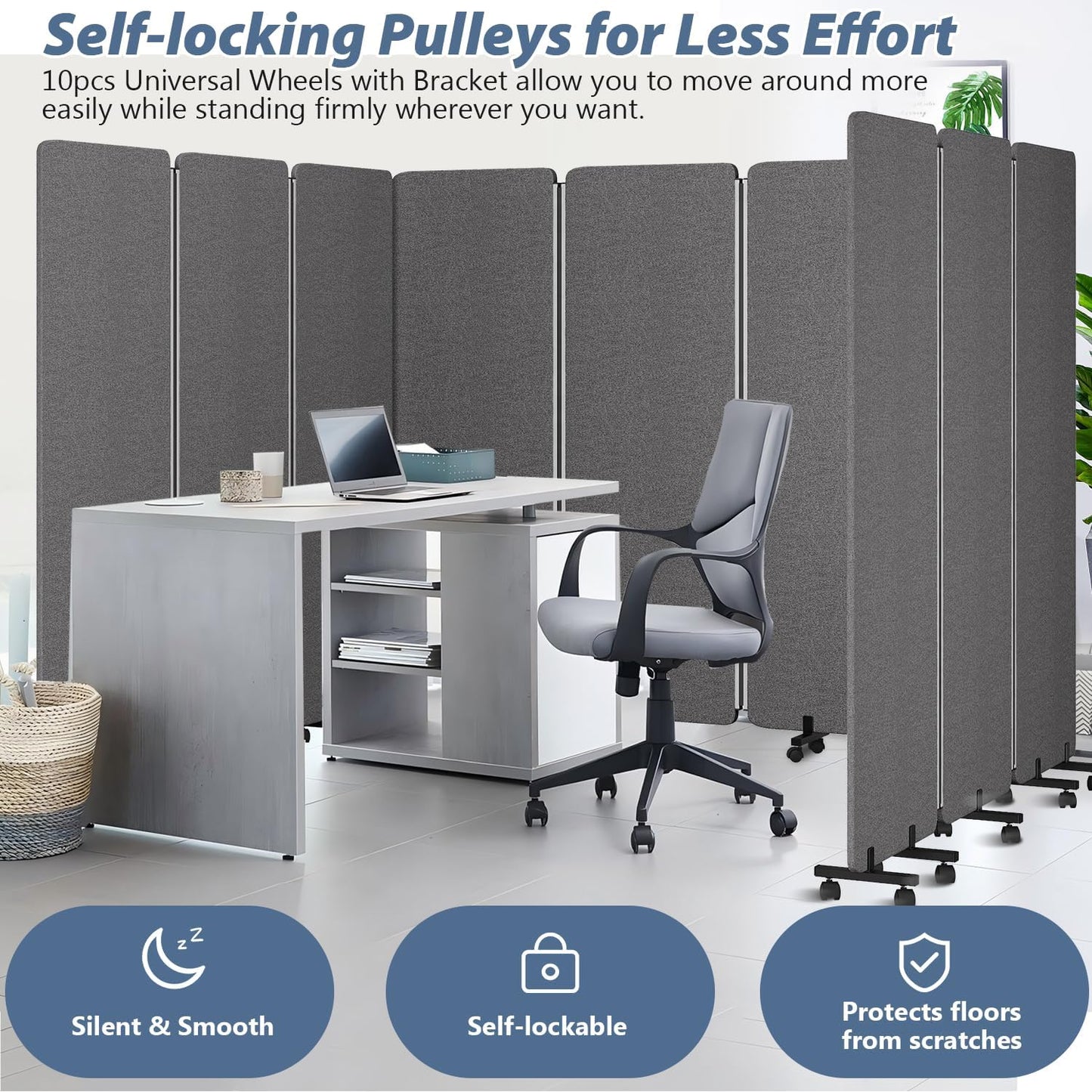 Acoustic Room Divider Privacy Panel with Wheels, 3 Panel Soundproof Room Divider (Aluminum Frame) for Room Partition, Folding Room Dividers Separation Office Cubicle Wall Sound Proof Partition Divider