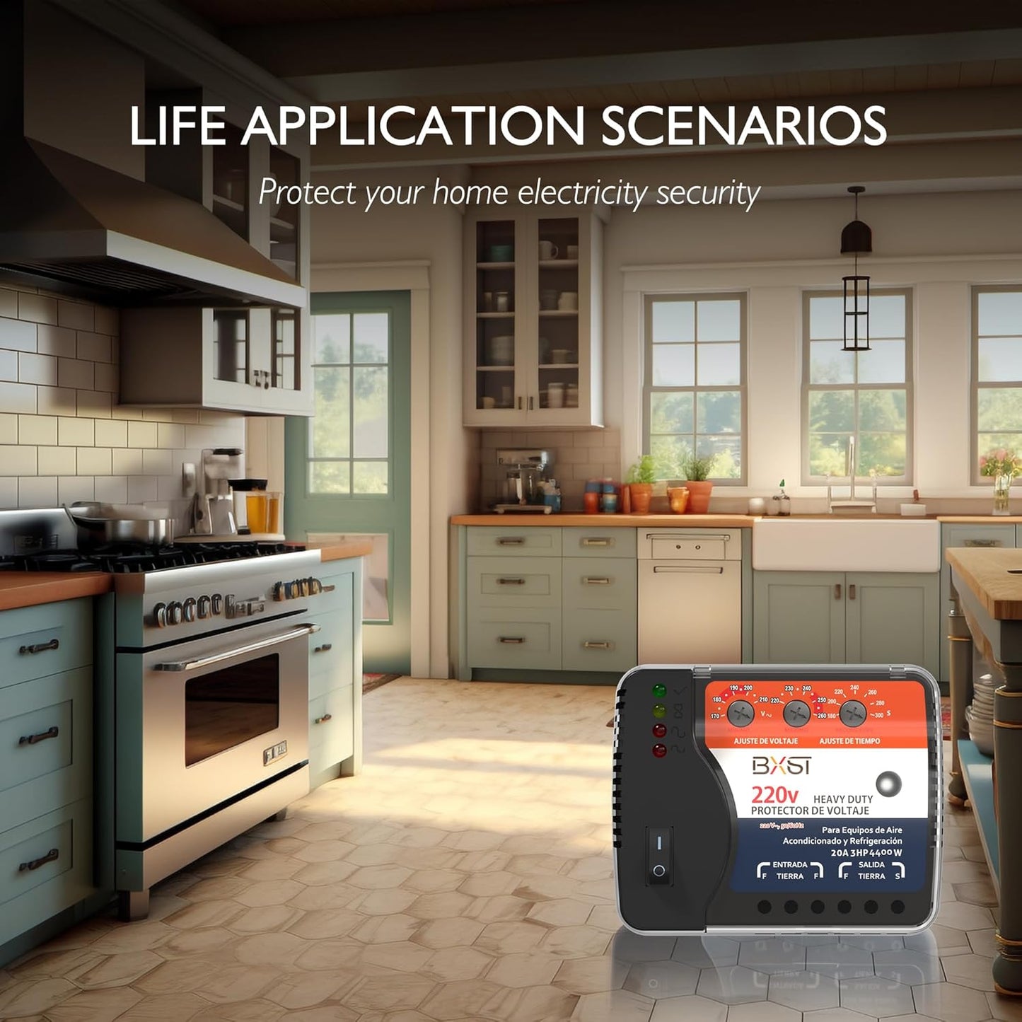 BXST Wiring Voltage and Brownout Surge Protector for Refrigerator TV 4400W Appliance AIR Conditioning Inverter Mini Split Adjustable Over/Under and Delay Time Voltage 20A 220V 140J