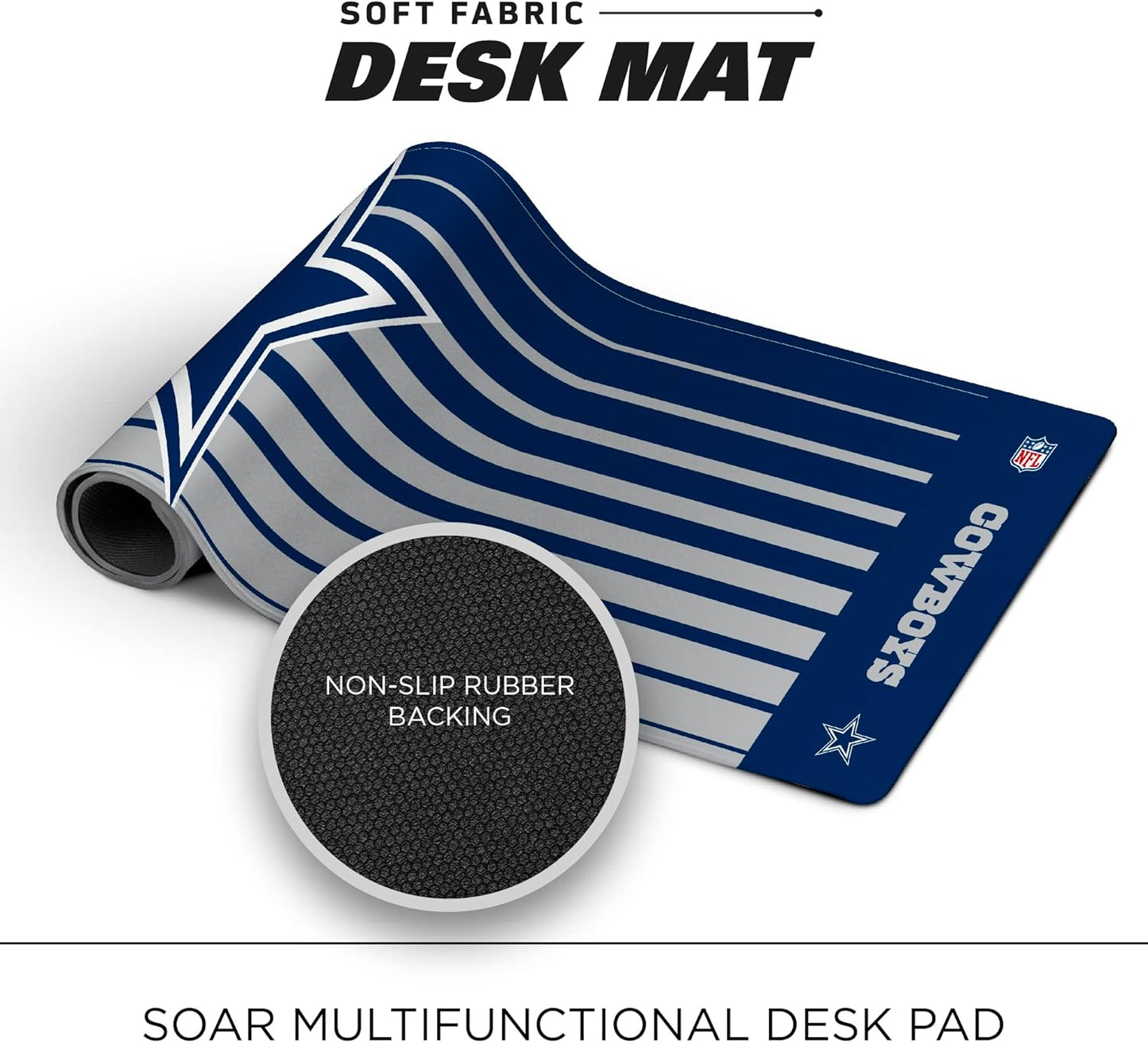 SOAR NFL Unisex Multifunctional Desk Mat for Desktop, (31.5"x12") - Ultra Soft Fabric with Non-Slip Rubber Backer - Water Resistant & Durable Nylon Stitching - Officially Licensed NFL, Desk Pad