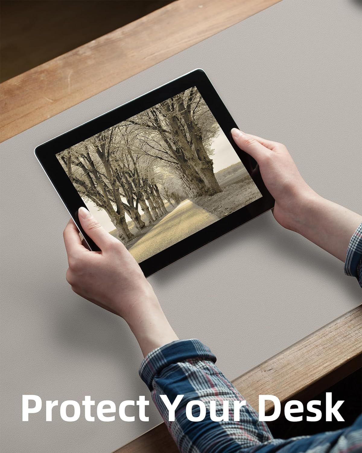 Leather Desk Pad Protector,Mouse Pad,Office Desk Mat, Non-Slip PU Leather Desk Blotter,Large Desk mat,Waterproof Keyboard mat for Office/Home/Decor (Light Grey,48" x 24")