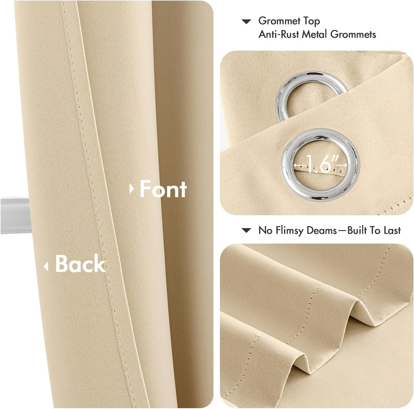 MIULEE Cream Beige Blackout Curtains - Thermal Insulated Bedroom Curtains Room Darkening Drapes for Living Room Kitchen Grommet Top Light Blocking Window Treatment, 40 x 54 Inches Long, 2 Panels